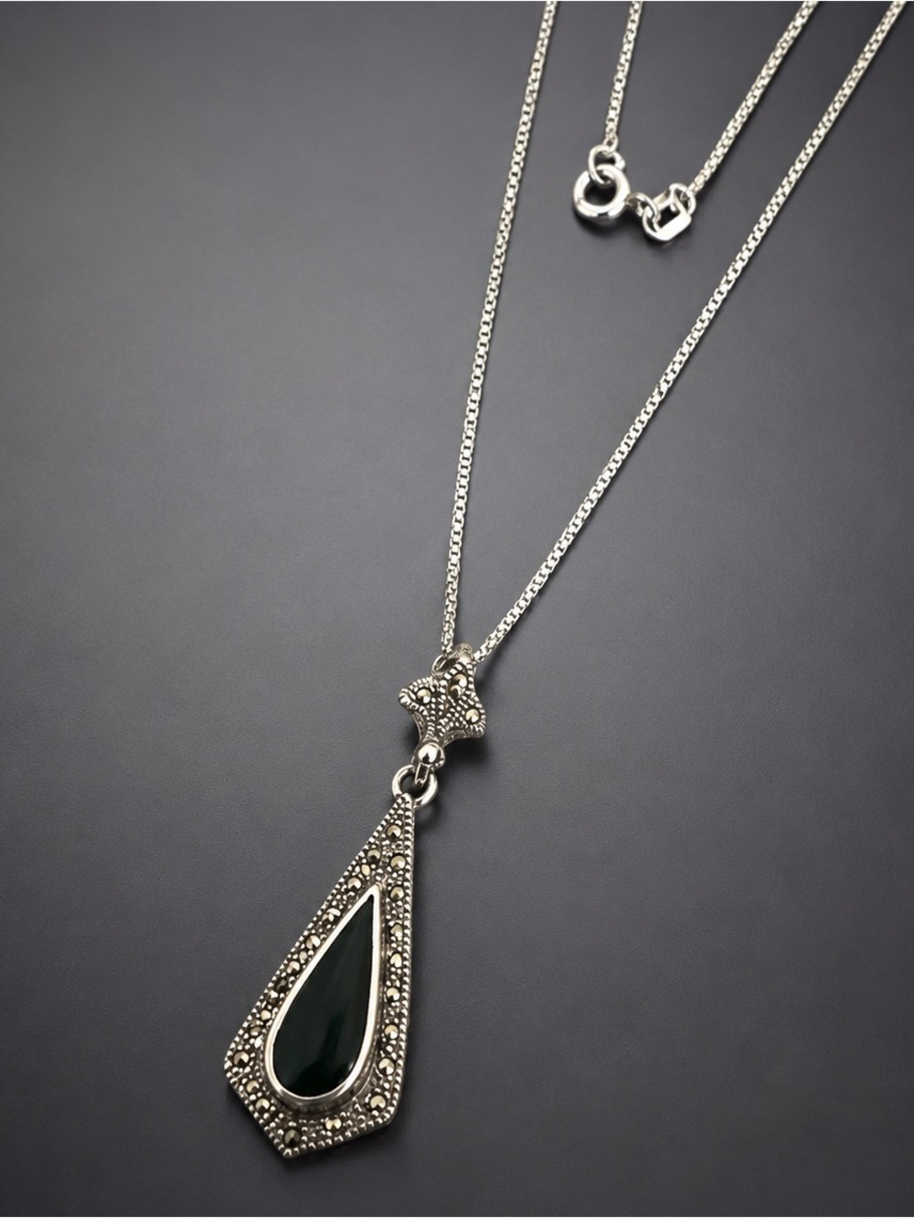 Vintage Art Deco Style Pendant Necklace Sterling Silver 18 Inch - Picture 3 of 4